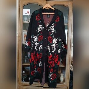 Vertigo Paris Long Rosette Red Black White Cardigan Sweater -xl